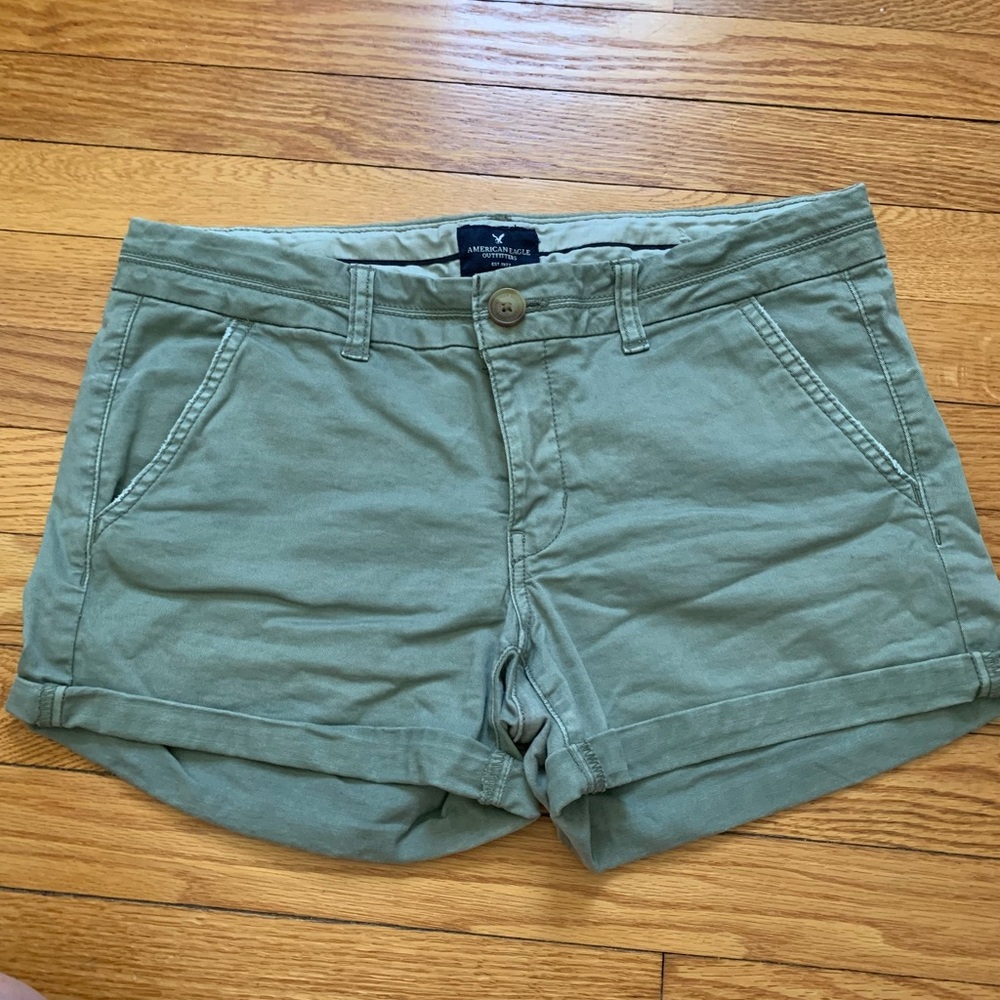 Green chino shorts
